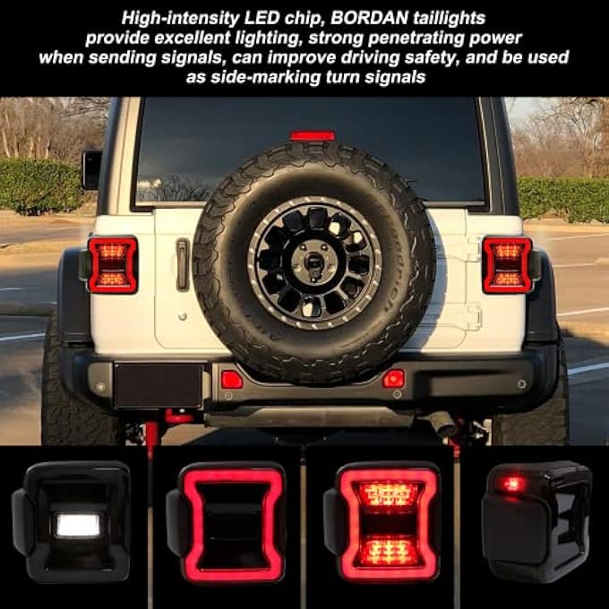 BORDAN Smoked Led Usa Version Tail Lights Brake Light Reverse Light Turn Signal Light For Jeep Wrangler Jl Jlu 2018 2019 Sport Rubicon Sahara Pair - Image 3