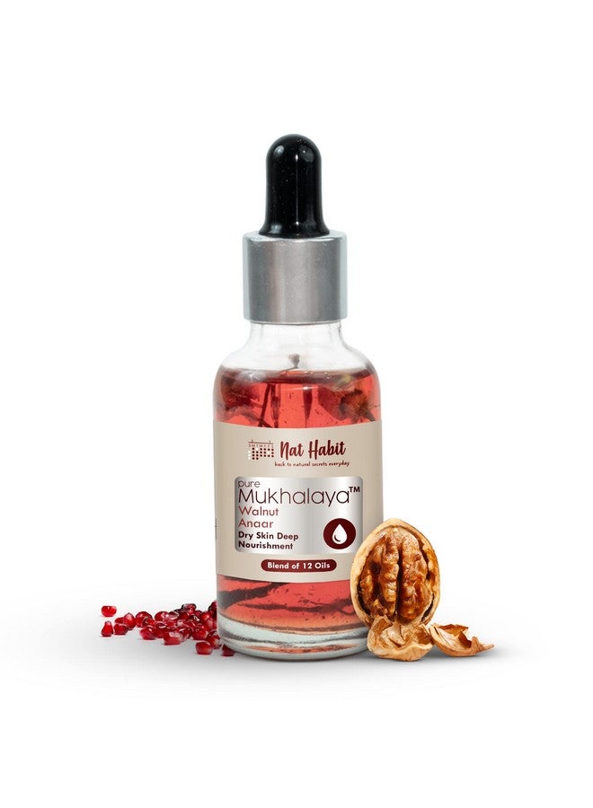 Nat Habit Walnut Anaar Mukhalaya, Face Oil For Women Dry Skin Deep Nourishment, With Blend Of 12 Cold Pressed Oils For Dryness Reduction, 15Ml - Image 1