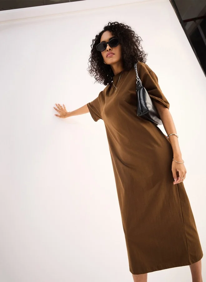 SASSAFRAS Brown Cotton Midi Dress for Women