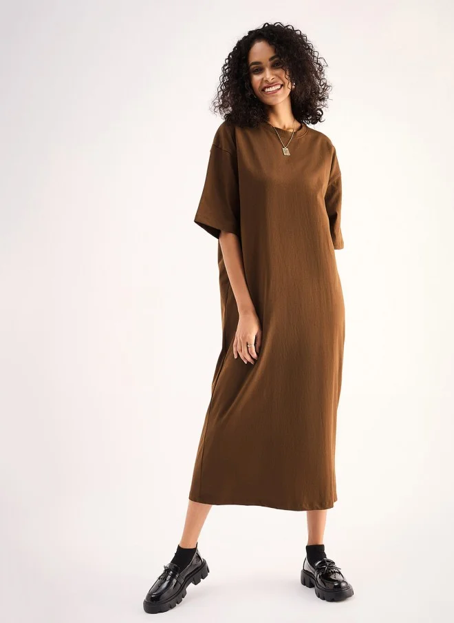 SASSAFRAS Brown Cotton Midi Dress for Women