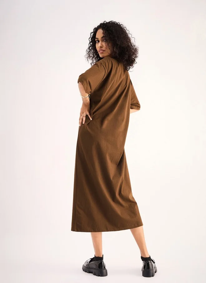 SASSAFRAS Brown Cotton Midi Dress for Women