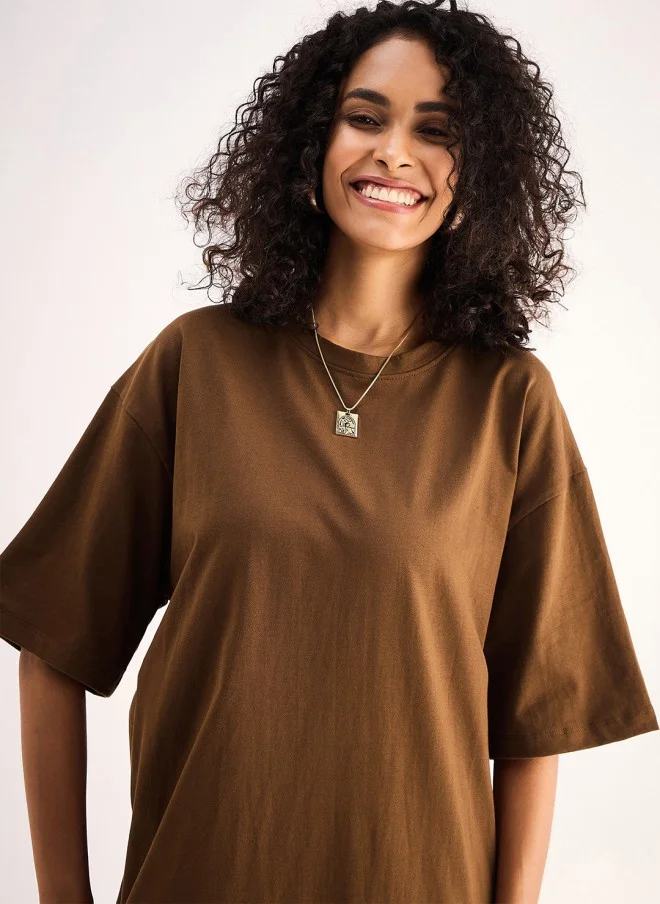 SASSAFRAS Brown Cotton Midi Dress for Women