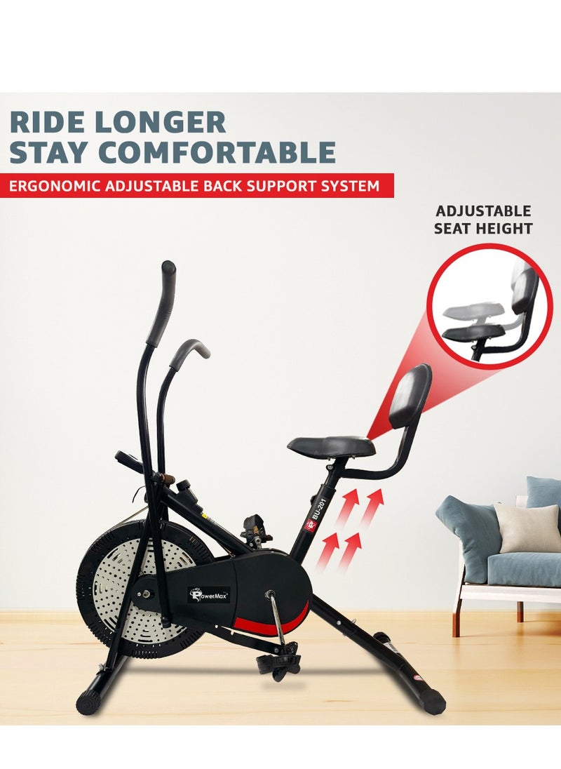 PowerMax Fitness PowerMax Fitness BU-201 Dual Action Air Bike Exercise Cycle for Home-Gym Workout With Adjustable Cushioned Seat | Non-Slip Pedals |Moving Handles Gym Bike for Max user 120kg, Belt Drive  - Image 5