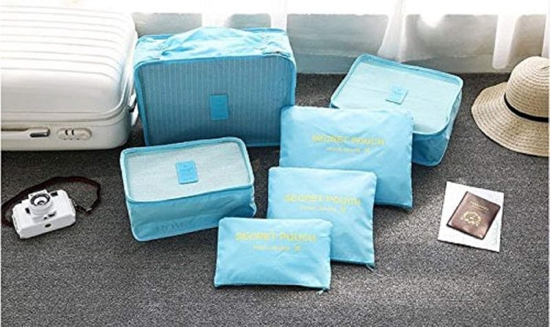 6 Piece Travel Suitcase Organizer Set - Closet, Clothes, Laundry and Personal Items Organizer (Baby Blue) - Image 1