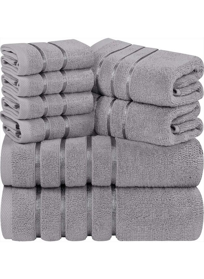 Utopia Towels 8-Piece Luxury Towel Set, 2 Bath Towels, 2 Hand Towels, and 4 Wash Cloths, 600 GSM 100% Ring Spun Cotton Highly Absorbent Viscose Stripe Towels Ideal for Everyday use (Cool Grey) - Image 1