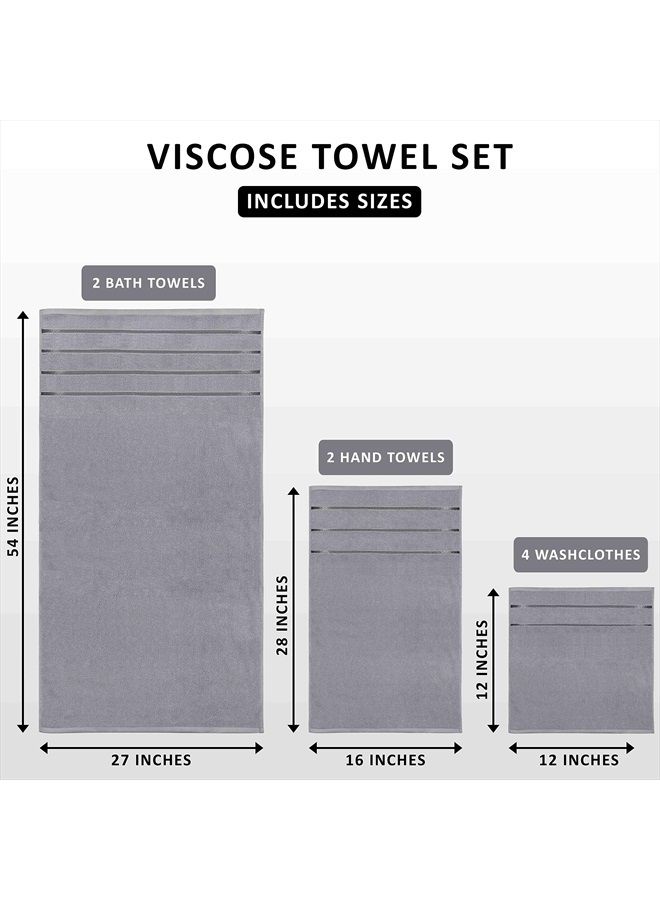 Utopia Towels 8-Piece Luxury Towel Set, 2 Bath Towels, 2 Hand Towels, and 4 Wash Cloths, 600 GSM 100% Ring Spun Cotton Highly Absorbent Viscose Stripe Towels Ideal for Everyday use (Cool Grey) - Image 2