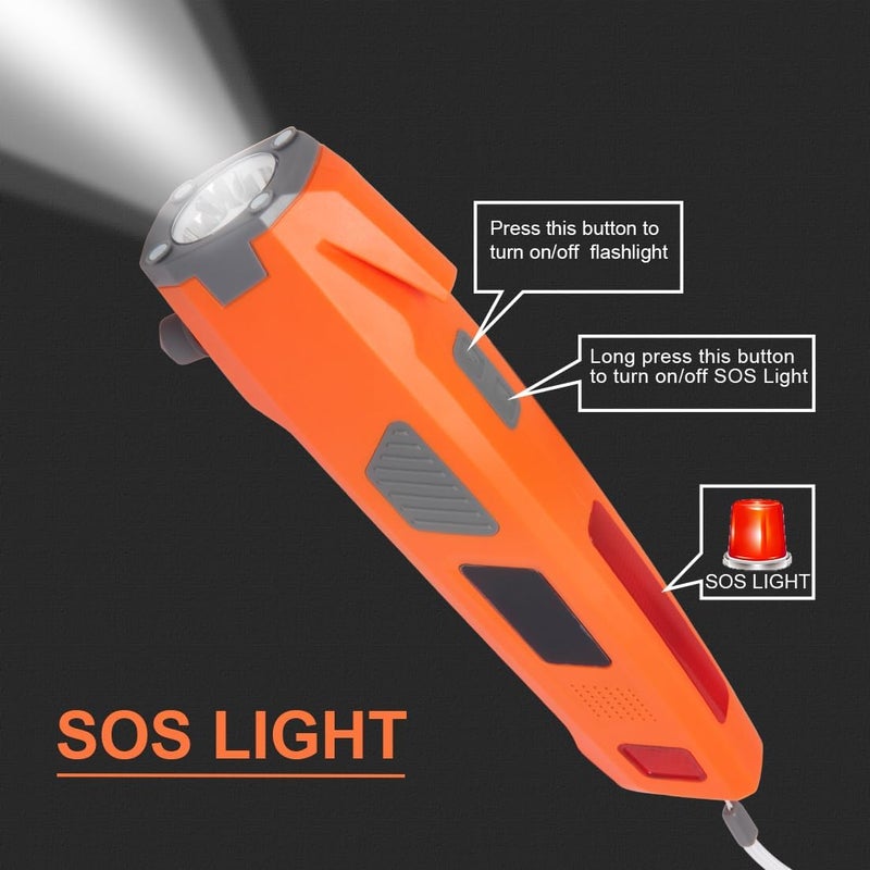 Luxon Emergency Tool 8-in-1 Car Safety Tool:Window Breaker,Seat Belt Cutter,LED Flashlight Rescue Tool USB Charger,SOS Light, Hand Cranking Charge, Magnetic for Vehicle Escape/Field Survival,Hiking - Image 3