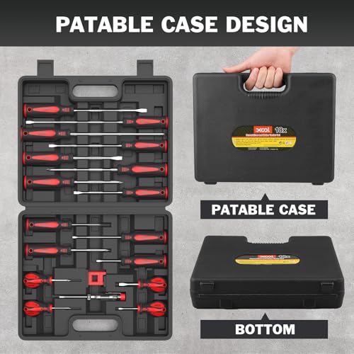 XOOL 18 PCS Magnetic Screwdriver Set with Case 7 Phillips and 9 Slotted Tips Professional Cushion Grip Screwdriver NonSlip for Repair Home Improvement Craft - Image 3