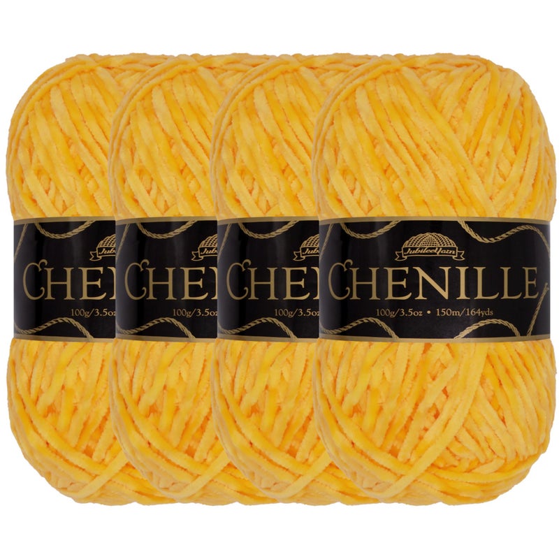 BambooMN JubileeYarn Chenille Yarn  100gSkein Worsted Weight  Topaz  Bee Yellow Gold Velvet  4 Skeins