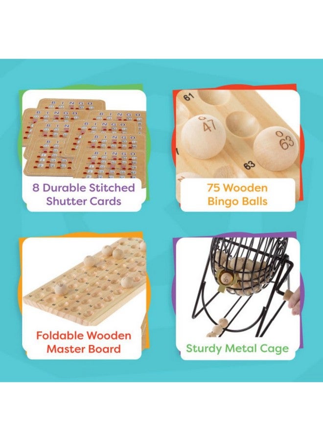 Hey! Play! لعبة بنغو ديلوكس مع دوار كرات معدني، كرات بنغو خشبية، لوحة ماستر خشبية، وبطاقات بنغو مختلفة للاعبين حتى 8 - Image 2
