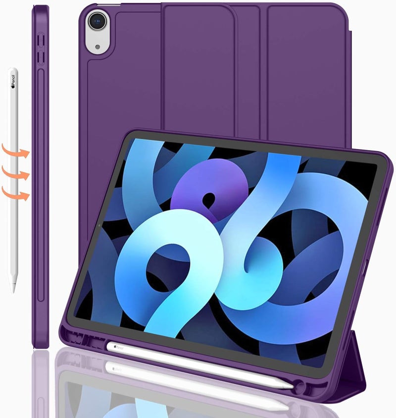 iMieet iPad Air 11 Inch Case M3(2025) / M2 (2024), iPad Air 5th/4th Generation Case 2022/2020 10.9 Inch with Pencil Holder,Trifold Stand Smart Case with Soft TPU Back(Dark Purple) - Image 1