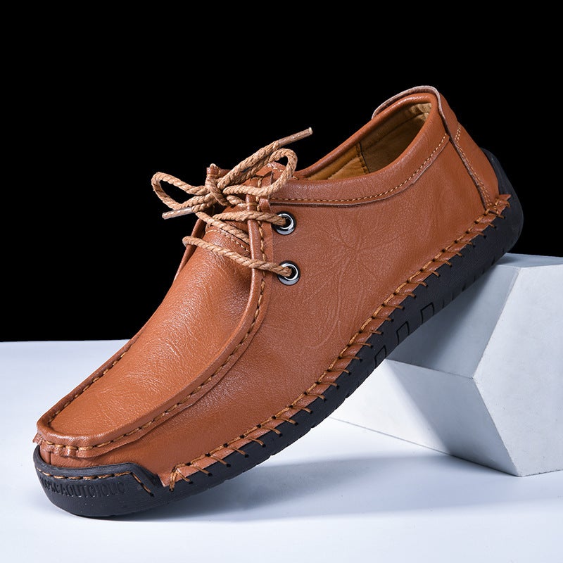 Men'S Shoes Outdoor Casual Shoes Slip-On Flat Handmade Leather Shoes Spring Low-Top Plus Size Loafer Noodles - Image 2