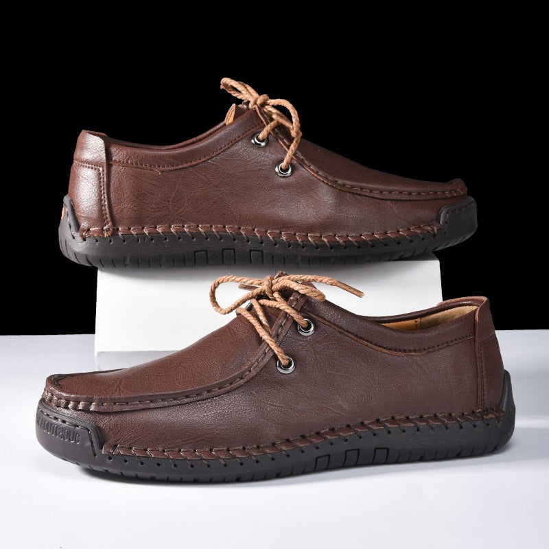 Men'S Shoes Outdoor Casual Shoes Slip-On Flat Handmade Leather Shoes Spring Low-Top Plus Size Loafer Noodles - Image 4