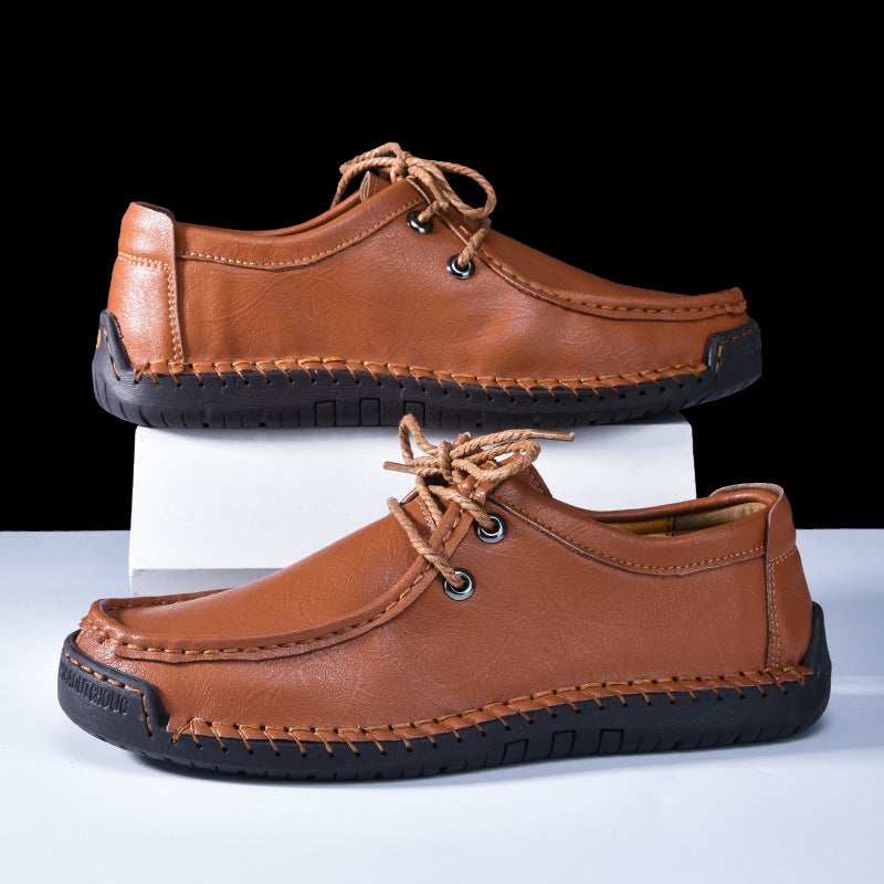 Men'S Shoes Outdoor Casual Shoes Slip-On Flat Handmade Leather Shoes Spring Low-Top Plus Size Loafer Noodles - Image 3