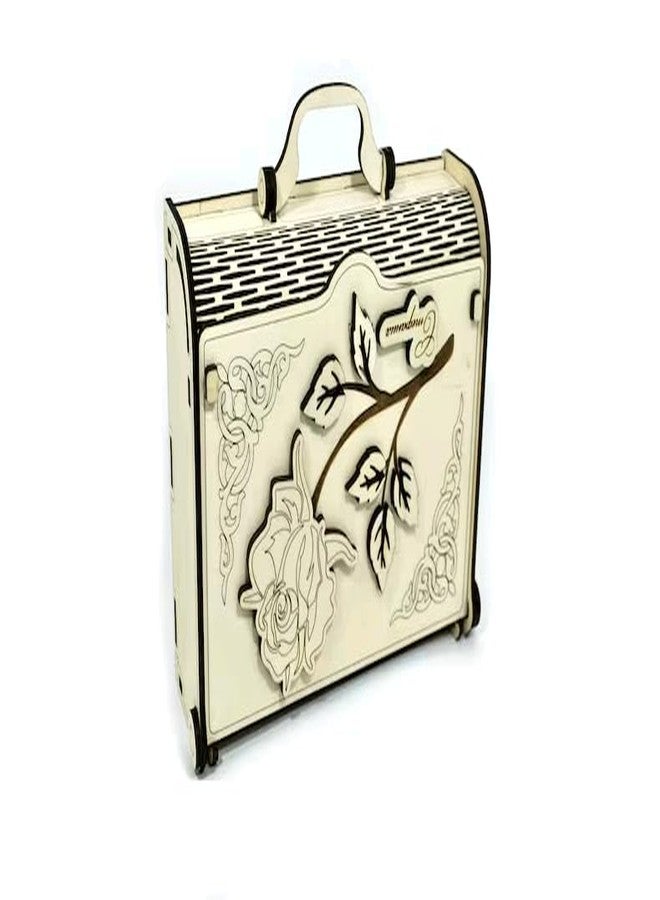 MeeCraft Wooden Storage Box with Handle and Magnetic Closure, Portable Briefcase Design, Gift for Women/Friends, 20x15.1x6.3cm, Beige. - Image 1
