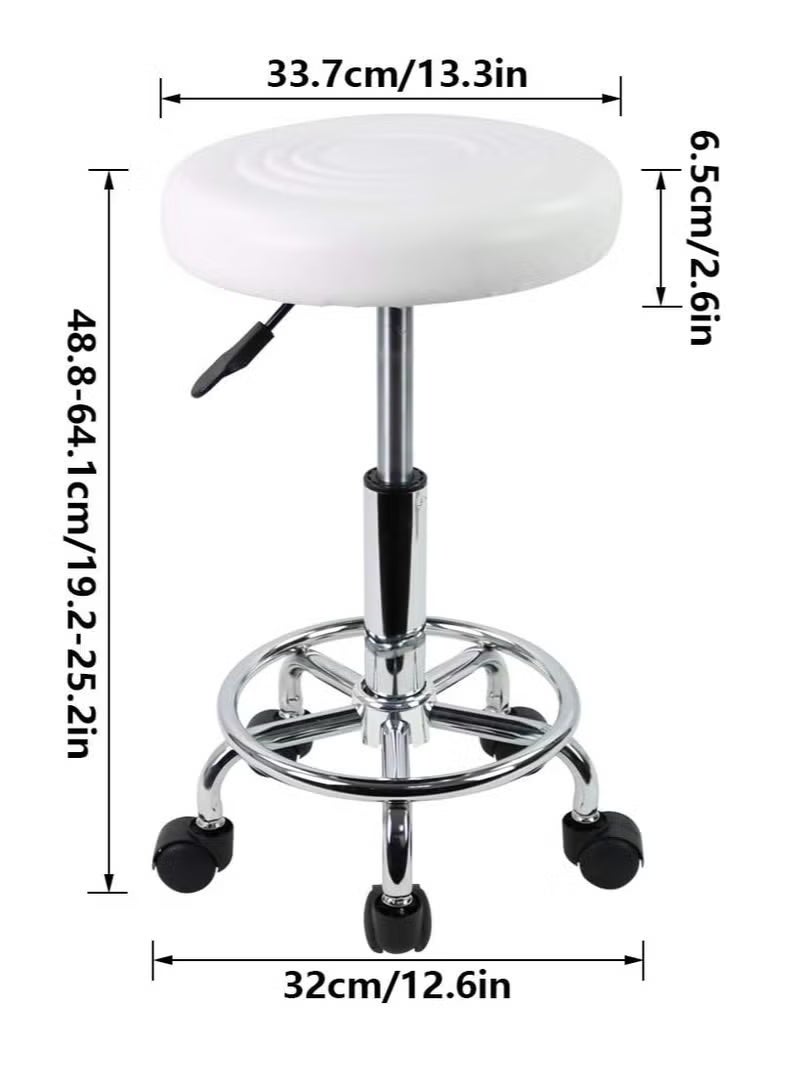 Round Swivel Stool with Adjustable Height, PU Leather Seat, Footrest and 360° Rotation, Rolling Task Chair for Salon, Beauty Spa, Tattoo Studio, Massage and Office, White - Image 3