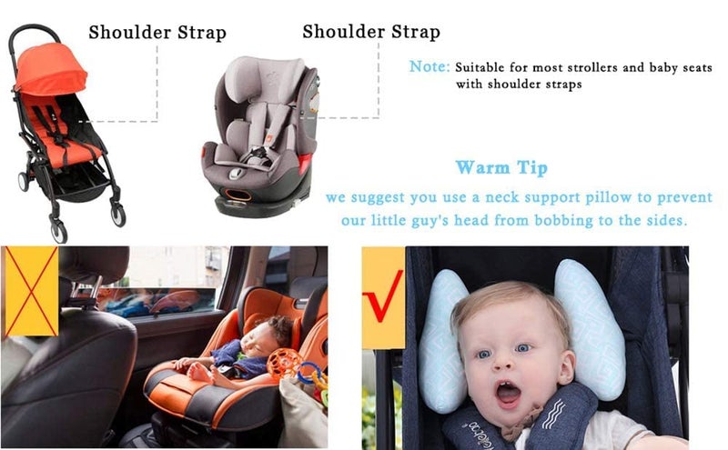 Zeeanker Baby Neck Support Pillow Adjustable car seat Safety Pillow Neck Support Cushion Suitable for Strollers, child Safety Seats Prevent Baby's Head from Leaning Breathing Difficulties (Blue, One size) - Image 4