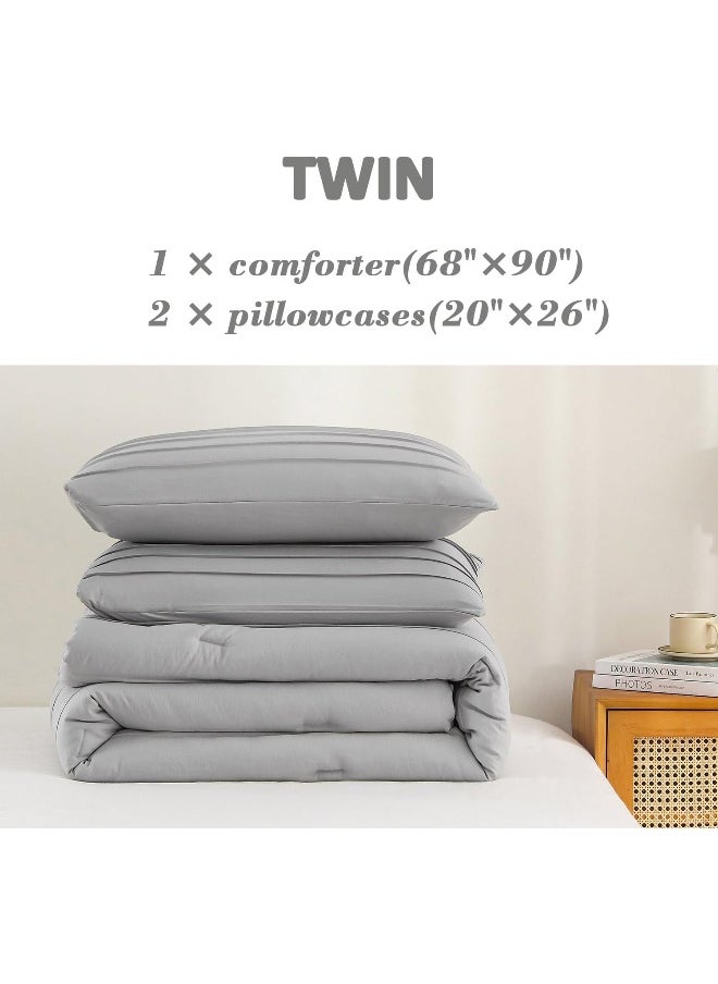 Generic ALEISSEL Grey Twin Comforter Set - 3 Pieces Pinch Pleat Bed Set, Down Alternative Bedding Sets for All Season, Includes 1 Comforter and 2 Pillowcases (Twin68 x90)  - Image 5
