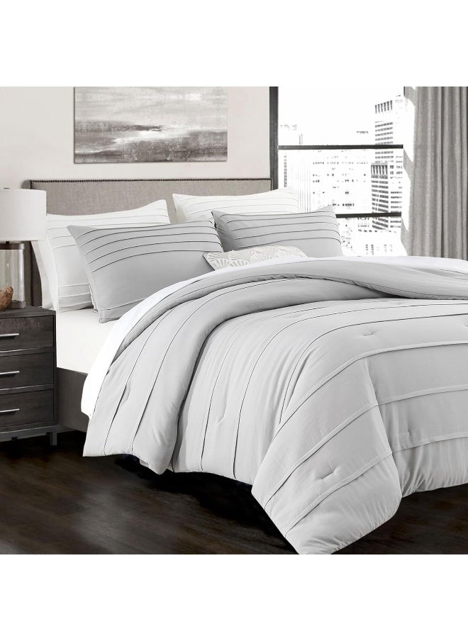 Generic ALEISSEL Grey Twin Comforter Set - 3 Pieces Pinch Pleat Bed Set, Down Alternative Bedding Sets for All Season, Includes 1 Comforter and 2 Pillowcases (Twin68 x90)  - Image 1