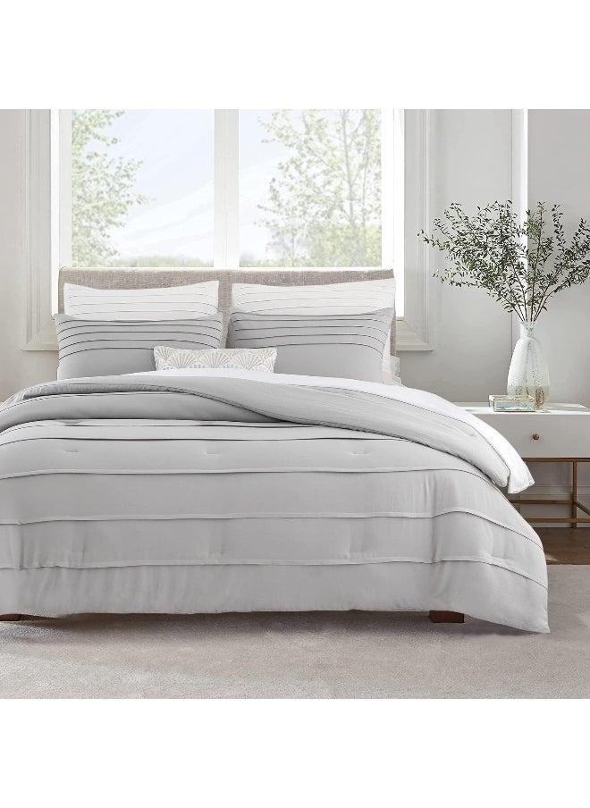 Generic ALEISSEL Grey Twin Comforter Set - 3 Pieces Pinch Pleat Bed Set, Down Alternative Bedding Sets for All Season, Includes 1 Comforter and 2 Pillowcases (Twin68 x90)  - Image 2