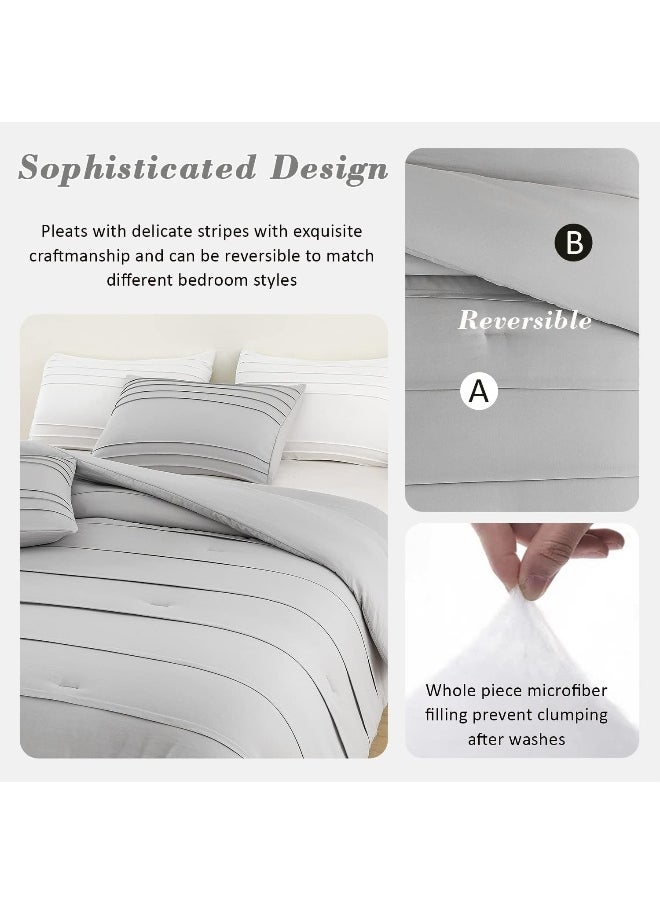 Generic ALEISSEL Grey Twin Comforter Set - 3 Pieces Pinch Pleat Bed Set, Down Alternative Bedding Sets for All Season, Includes 1 Comforter and 2 Pillowcases (Twin68 x90)  - Image 3