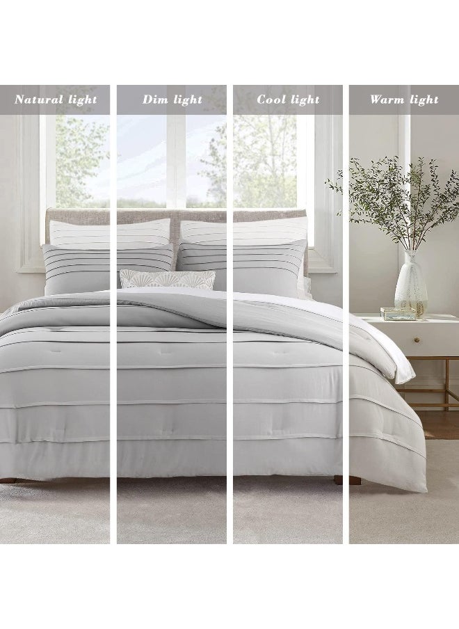 ALEISSEL Grey Twin Comforter Set - 3 Pieces Pinch Pleat Bed Set, Down Alternative Bedding Sets for All Season, Includes 1 Comforter and 2 Pillowcases (Twin68 x90)