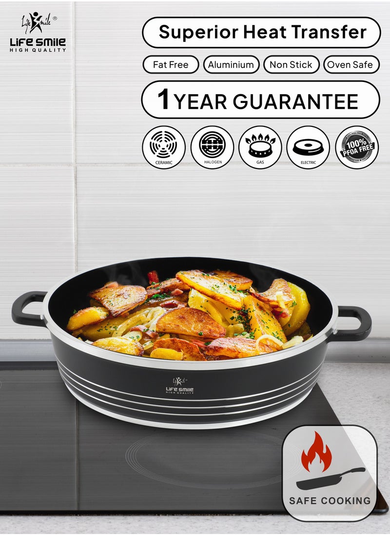 Life Smile - Non Stick Cookware Sets - Kitchen Cooking Set Pots and Pans 15-Piece Ceramic Cookware Set Include 20/24/28/32cm Stock Pots, 28cm Shallow Pot, Speciality Pan and Silicone Utensils (Black) - Image 1