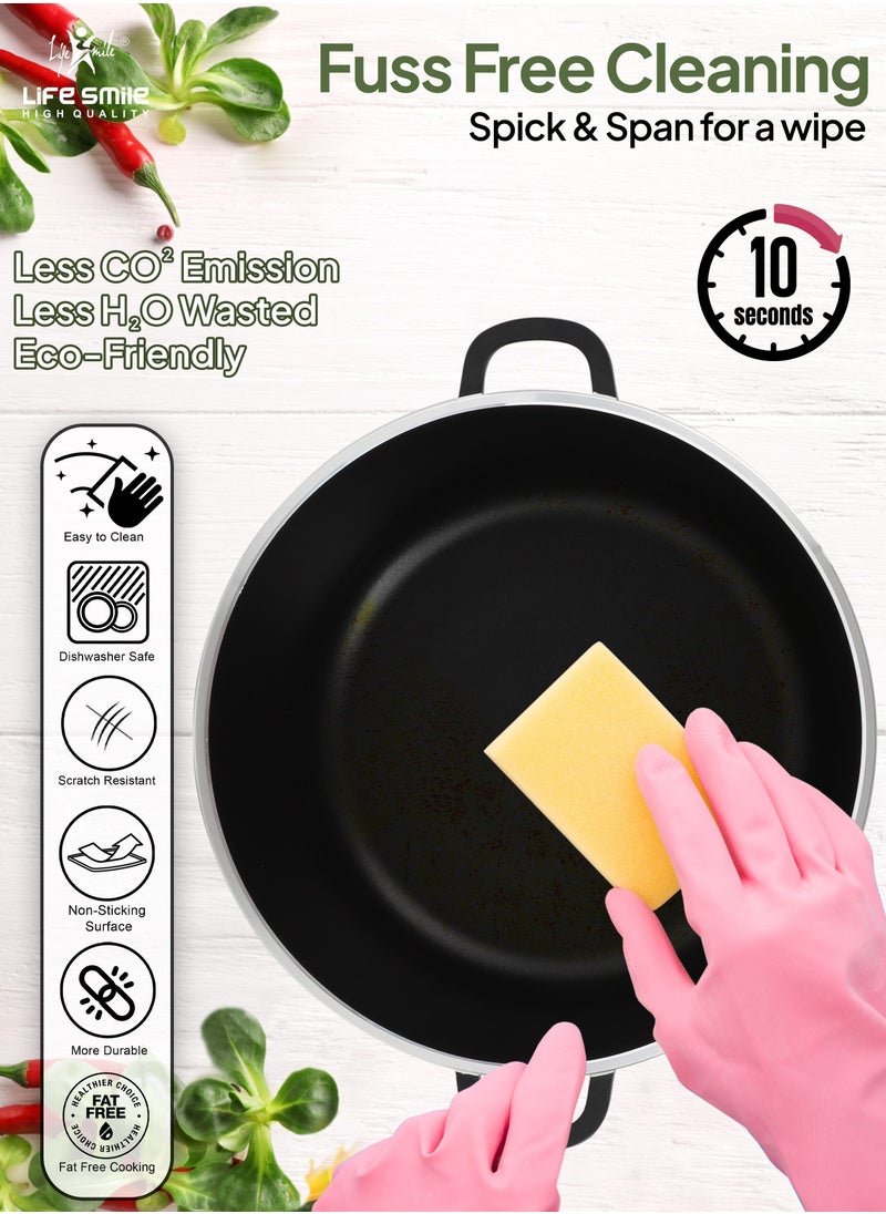 Life Smile - Non Stick Cookware Sets - Kitchen Cooking Set Pots and Pans 15-Piece Ceramic Cookware Set Include 20/24/28/32cm Stock Pots, 28cm Shallow Pot, Speciality Pan and Silicone Utensils (Black) - Image 1