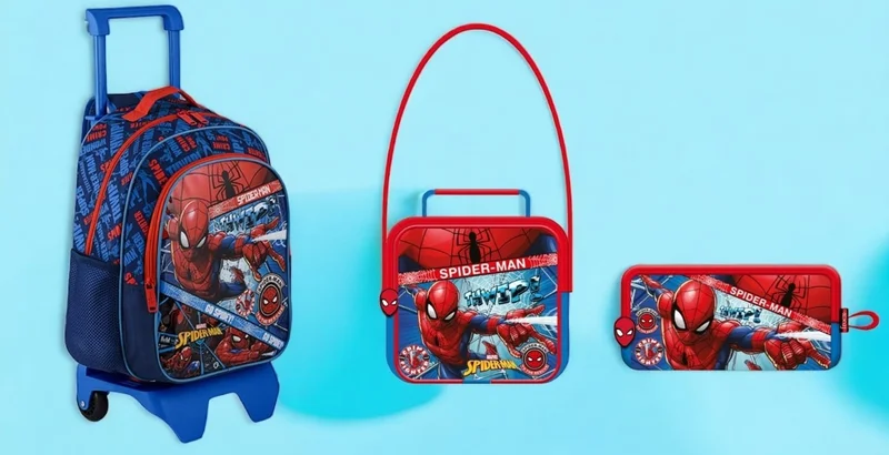 Frocx Spiderman Primary School Bag with Squeegee, Check Go, Lunch Bag and Pen Holder