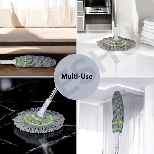 KRESHU Twist Mop Easy Self Wringing String Mop Microfiber Handle Dust Removal Wet & Quick Dry Floor Cleaning Mop Adjustable Height Super Absorbent Rotating Hands Free Mop (Pack of 1) - Image 4