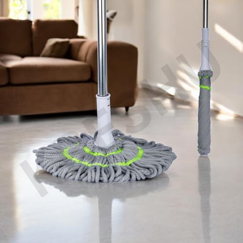 KRESHU Twist Mop Easy Self Wringing String Mop Microfiber Handle Dust Removal Wet & Quick Dry Floor Cleaning Mop Adjustable Height Super Absorbent Rotating Hands Free Mop (Pack of 1) - Image 3