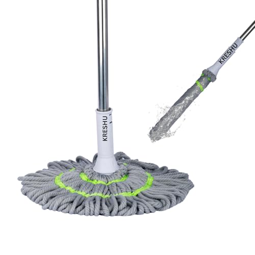 KRESHU Twist Mop Easy Self Wringing String Mop Microfiber Handle Dust Removal Wet & Quick Dry Floor Cleaning Mop Adjustable Height Super Absorbent Rotating Hands Free Mop (Pack of 1) - Image 1