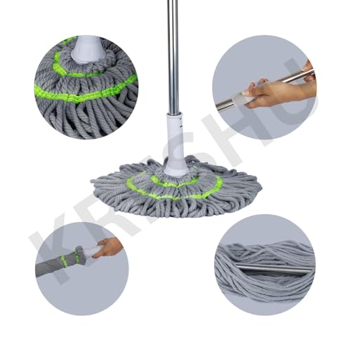 KRESHU Twist Mop Easy Self Wringing String Mop Microfiber Handle Dust Removal Wet & Quick Dry Floor Cleaning Mop Adjustable Height Super Absorbent Rotating Hands Free Mop (Pack of 1) - Image 2