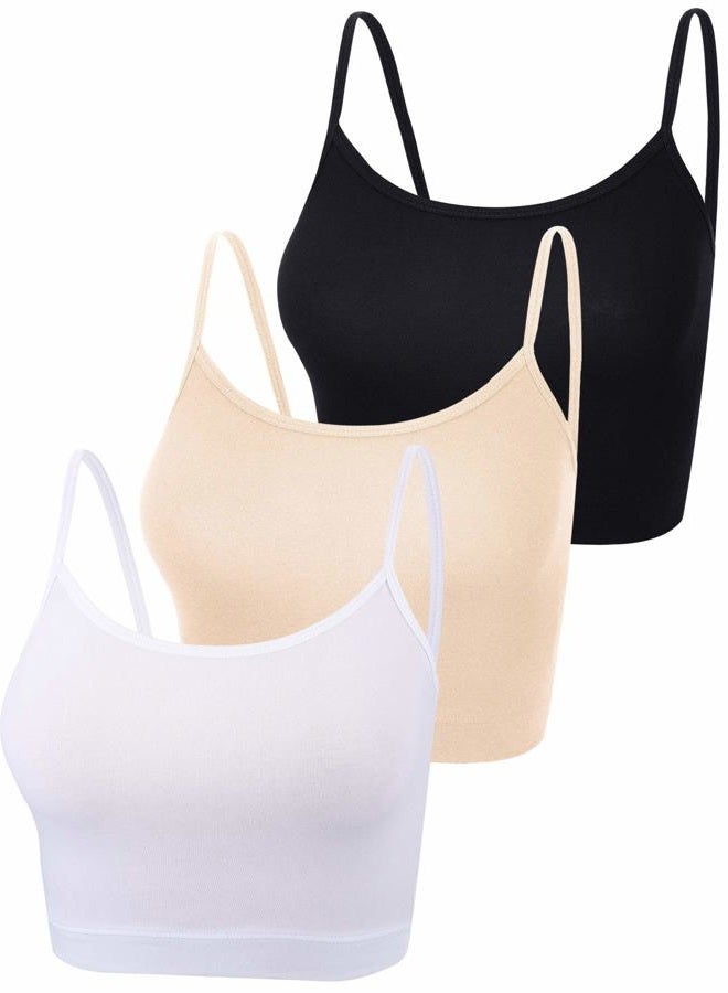 BOAO 3 Pieces Spaghetti Strap Tank Camisole Top Crop Tank Top for Sports Yoga Sleeping, Black, White, Skin Color, M - Image 1