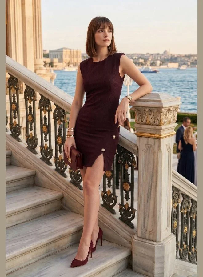 ليلا Lela Bicycle Collar Mini Dress with Slit Detail Women's Dress 6525717