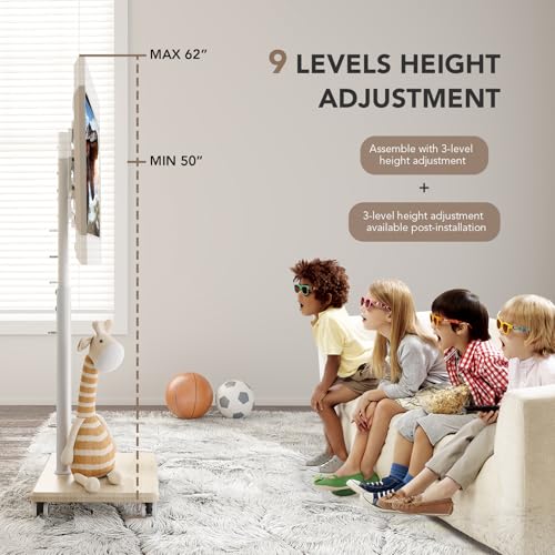AX WABER Mobile TV Stand for 27 to 65 Inch TVs,Portable Rolling TV Cart on Wheels, Tall Universal Floor Stands with Swivel Mount, Height Adjustable Sleeking Standing Mount Fit Corner, Bedroom, Outdoor - Image 3