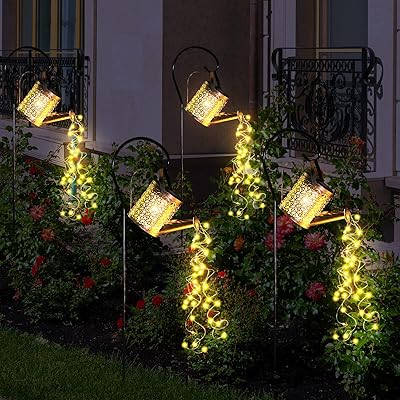 Fabbay 4 Pcs Solar Lights Outdoor Waterproof Solar Watering Can Lights Retro Decorative Hanging Solar Lights Metal - Image 1
