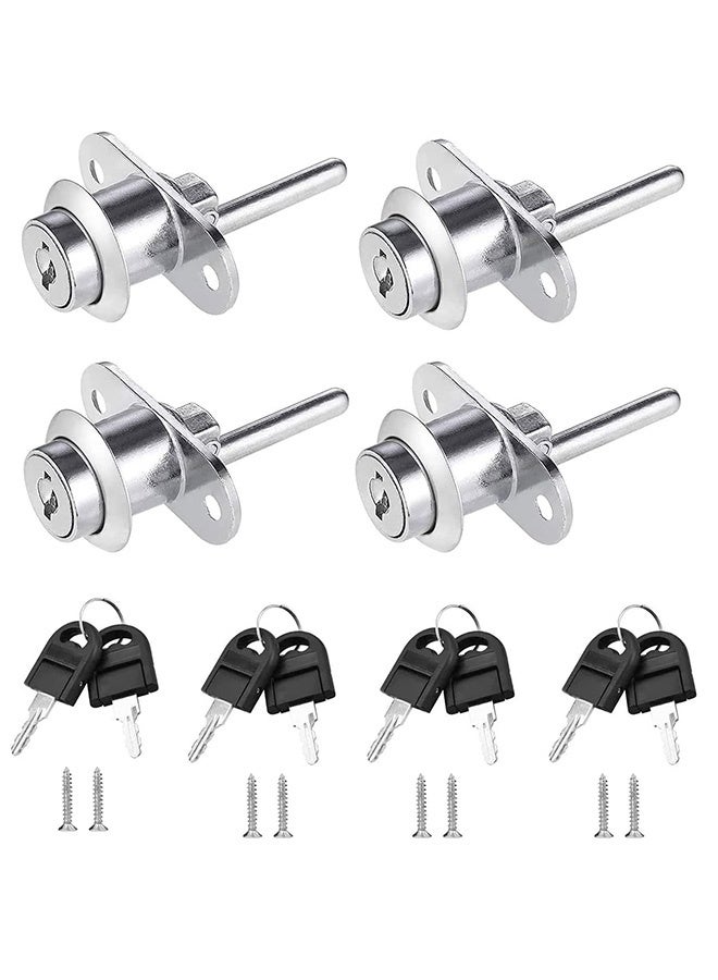 Peachjoy Drawer Lock Plunger Lock, Length 30 mm(1 1/4 inch) Cylinder Head Chrome Finish Push Plunger Lock for Cabinet Desk Wardrobe, Key Alike, with Keys, with Mounting Screws, 4 Packs - Image 1