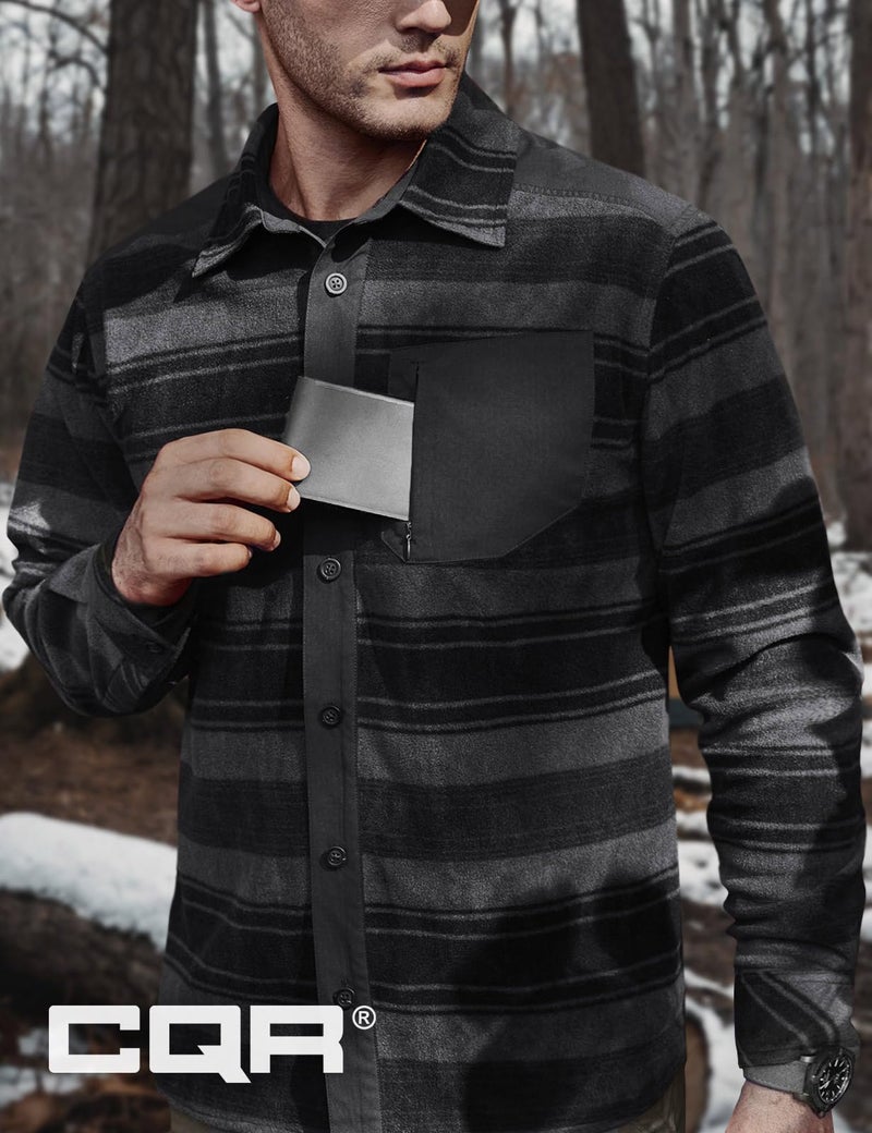 CQR Men's Long Sleeve Heavyweight Fleece Shirts, Plaid Button Up Shirt, Warm Outdoor Casual Shirt with Pockets, Bush Blend Wild Shadow, Medium - Image 3