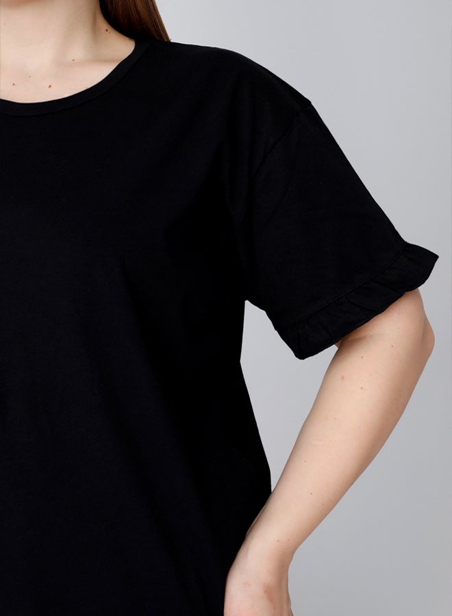 trendyol Set of 3 Black Crew Neck and Ruffle Detail Pajamas - Image 4