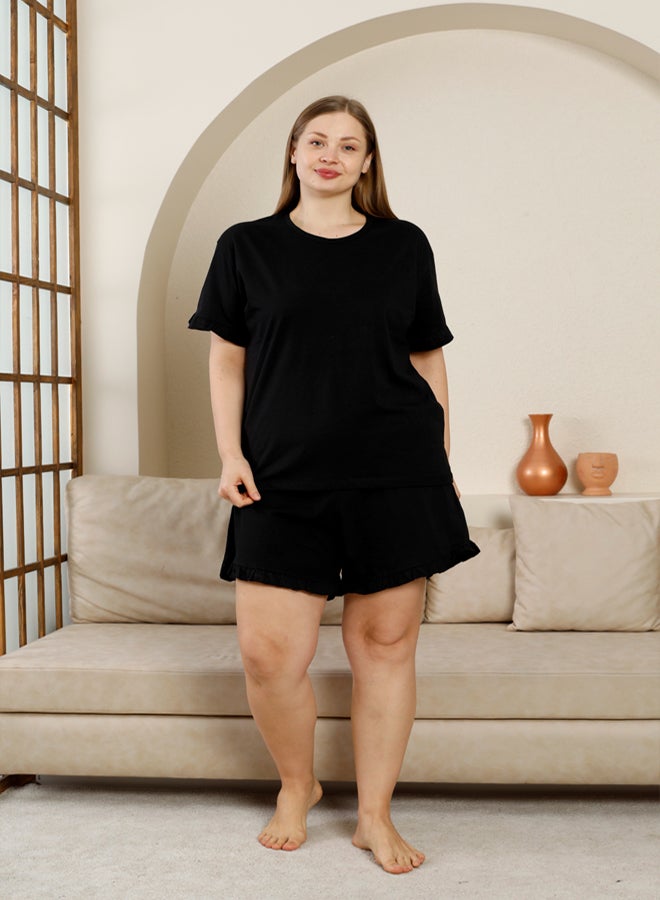 trendyol Set of 3 Black Crew Neck and Ruffle Detail Pajamas - Image 3