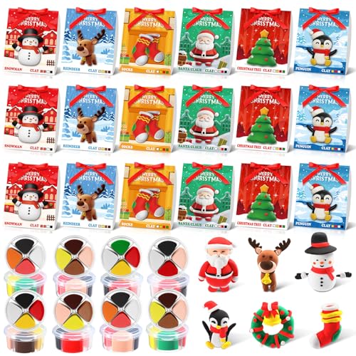 Capoda 18 Set Christmas DIY Craft Kit Christmas Air Dry Clay Kit Snowman Santa Claus Making Craft DIY Modeling Clay for Xmas Winter Holiday School Exchange Gifts Party Art Activities Supplies - Image 1