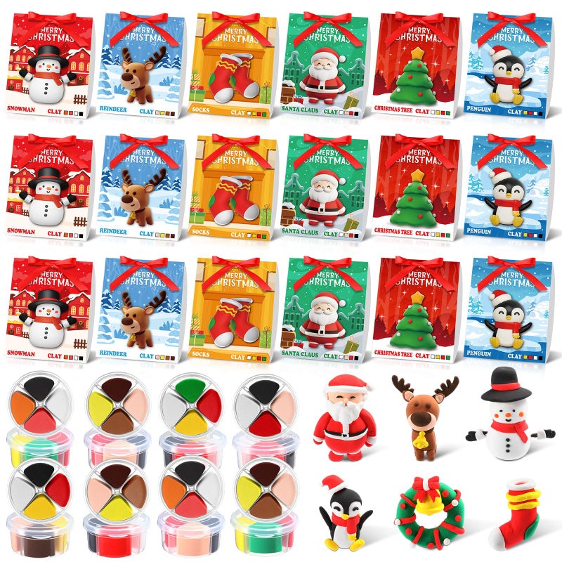 Capoda 18 Set Christmas DIY Craft Kit Christmas Air Dry Clay Kit Snowman Santa Claus Making Craft DIY Modeling Clay for Xmas Winter Holiday School Exchange Gifts Party Art Activities Supplies - Image 3