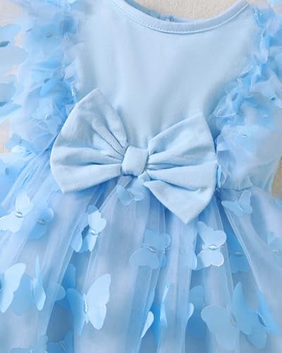 Renotemy Infant Baby Girl Tulle Tutu Dress Blue Butterfly Sleeveless Boho Fairy Baptism Princess Wedding Birthday Party Dresses for Baby Girls with Flower Headband 612 Months - Image 3