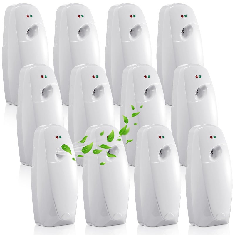 ماكس تشيك 12 قطعة موزع بخاخ معطر هواء تلقائي موزع بخاخ تلقائي للحمام يعمل بالبطارية مثبت على الحائط أو قائم بذاته في الحمام غرفة النوم بخاخ أبيض