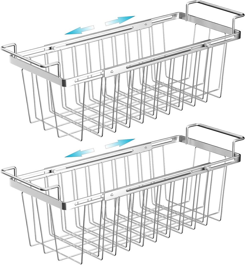 Orgneas Freezer Baskets for Chest Freezer, Capacity Expandable Deep Freezer Organizer Bins Adjustable From 16.5" to 26.5" Stainless Steel Wire Basket Storage with Hanging Handles - Image 1