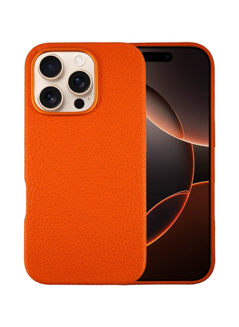 A-CASE - A-Case It's My Case AMUR Series, Genuine Leather Magnetic Case, MagSafe Compatible, Slim Fit & Camera Protection, for iPhone 16 Pro – Orange - Image 1