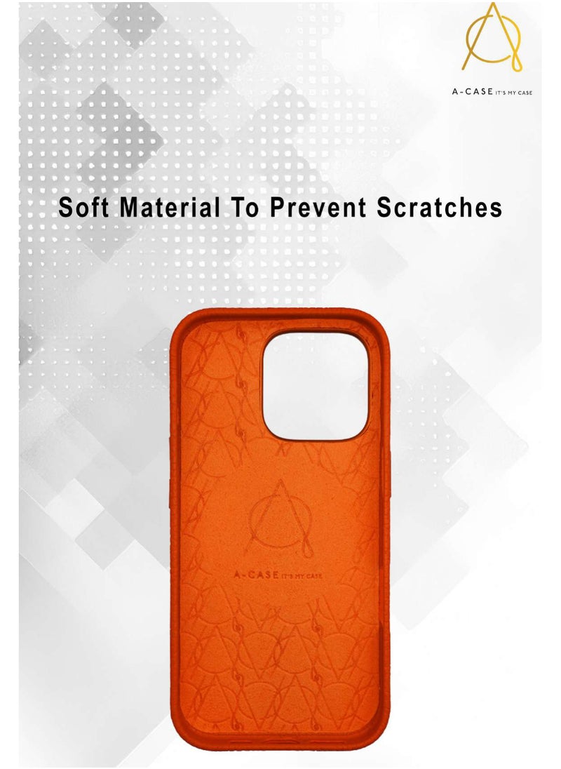 A-CASE - A-Case It's My Case AMUR Series, Genuine Leather Magnetic Case, MagSafe Compatible, Slim Fit & Camera Protection, for iPhone 16 Pro – Orange - Image 1