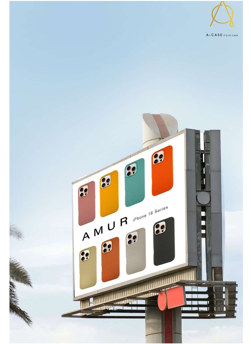 A-CASE - A-Case It's My Case AMUR Series, Genuine Leather Magnetic Case, MagSafe Compatible, Slim Fit & Camera Protection, for iPhone 16 Pro – Orange - Image 1