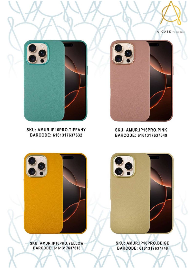 A-CASE - A-Case It's My Case AMUR Series, Genuine Leather Magnetic Case, MagSafe Compatible, Slim Fit & Camera Protection, for iPhone 16 Pro – Orange - Image 1